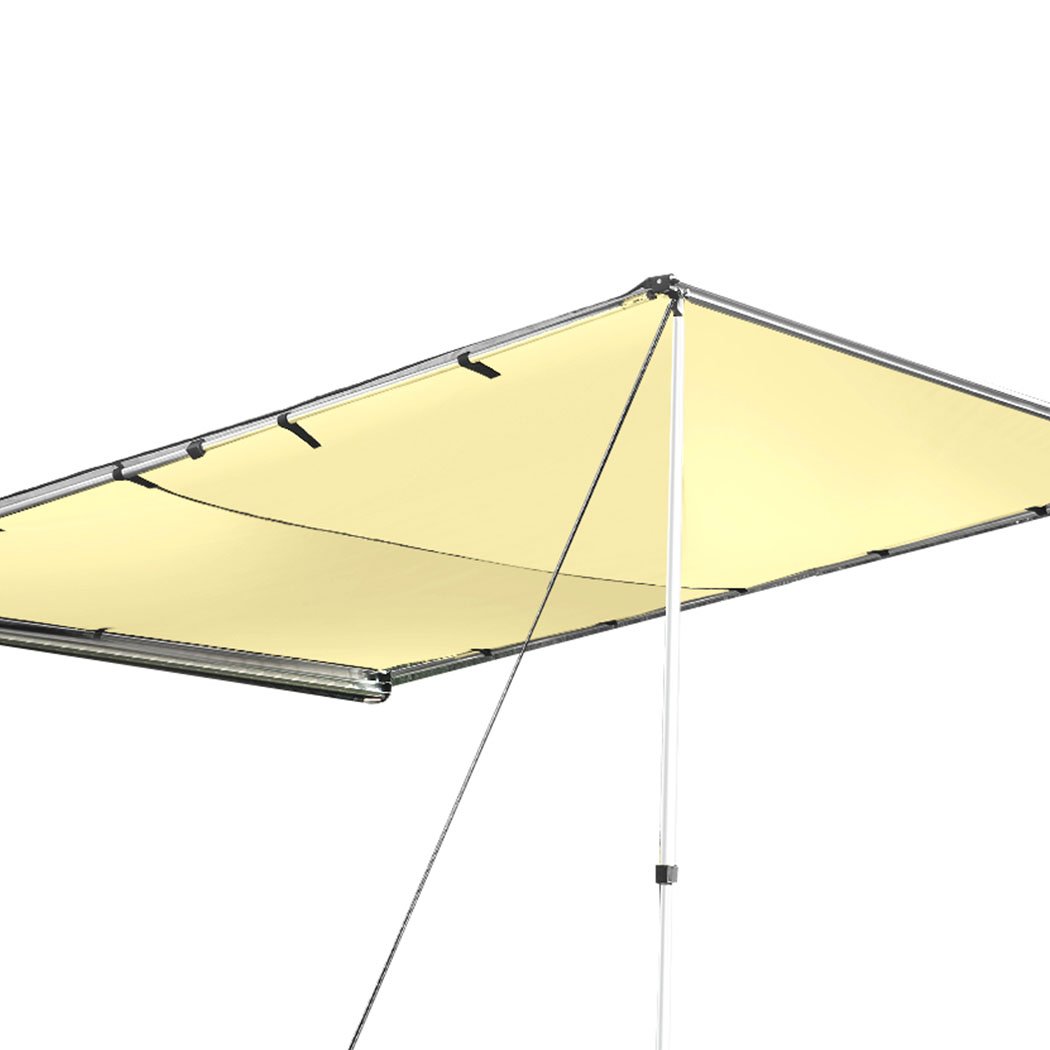 Mountview 2.5x3M Car Side Awning set up next to a vehicle, showcasing its waterproof and UV protected fabric with adjustable height legs.